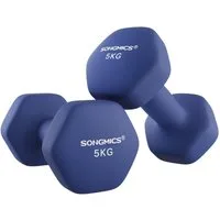 SONGMICS Kurzhantel Hanteln, 5 Gewichtsklasse, (2er Set Neopren-Beschichtung, Hantelset, Kurzhanteln, Hexagon), 2 x 5 kg, Krafttraining, Workout, Fitnesstraining, für Zuhause