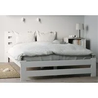 Home Collective Holzbett mit Lattenrost Modern Bett Kiefer Bettgestell Massivholzbett Klassisch (90x200, 120x200, 140x200, 160x200 cm), Doppelbett, Skandi Boho Landhaus Kopfteil hoch 120x200 cm weiß