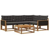 vidaXL Gartenlounge-Set Outdoor-Sofagarnitur mit Kissen 5 pcs Natürlich und Schwarz, (5-tlg)