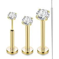 LuxusKollektion Nasenpiercing 3PCS Titan Tragus Labret Piercing Nasenpiercing Lippenpiercing CZ Ohr