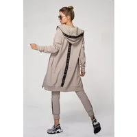 ILAY Lit Kapuzensweatjacke Midi Coat-Taupe -Lässiger Hoodiemantel im Urban Style