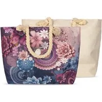 JACK Strandtasche Reißverschluss Baumwolle Descanso, mit wunderschönem Design, 40x55cm, Beachbag mit Innentasche