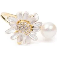 MayTree Fingerring Ring Margaritenblüte mit Perle (1-tlg), 18K vergoldet, Größe verstellbar mit Süsswasserperle und Zirkonia