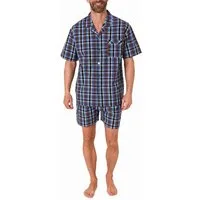Normann Pyjama Herren Schlafanzug Shorty Pyjama kurzarm gewebt zum Knöpfen