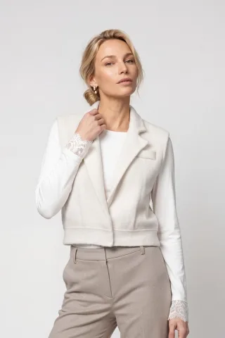monari - Strickweste mit Reverskragen pearly - Gr. - 36