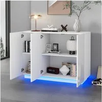 REDOM Sideboard Anrichte Weiß Hochglanz Wohnzimmerschrank (Buffetschrank, Küchenmöbel, Anrichte, Wohnzimmerschrank, 1 St., 3 Türen), mit LED-Licht