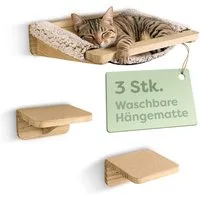 Knupis Kratzbaum Katzen Kletterwand Set mit Hängematte & 2X Katzentreppe - Kiefernholz, stabile Wandliege bis 30 kg – Für Spielspaß & Gemütlichkeit - FSC®