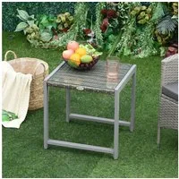 Outsunny Gartentisch Gartenmöbel mit Hartglas (Rattan Kaffeetisch, 1-St., Garten Beistelltisch Tisch), Polyrattan+Aluminium Grau 50 x 49,5 x 50 cm