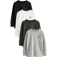 Next Langarmshirt 4 x Langarmshirts mit Hirschstickerei (4-tlg)