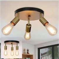ZMH LED Deckenleuchte 3/6 Flammig Deckenstrahler Vintage E27 Schwarz-Gold Schlafzimmer, mit 3 Spots Kronleuchter, LED fest integriert, Modern Deckenspots für Esszimmer Küche