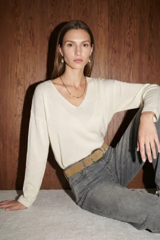 Damen V-Ausschnitt Rippstrickpullover