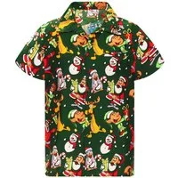 King Kameha Hawaiihemd "Christmas Written Santa" Funky Hawaii-Hemd Kurzarm Front-Tasche