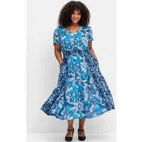 sheego by Joe Browns Etuikleid Kleid Kurzarm im Mustermix, mit weitem Rock