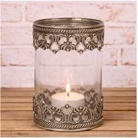 AltoBelli Kerzenhalter AltoBelli Teelichthalter AMALFI Glas mit Metall Verzierungen 10x15 cm