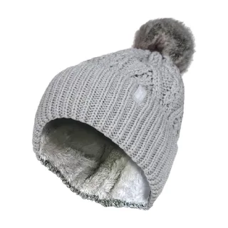 Damen Strickmütze mit Umschlag und Pompon