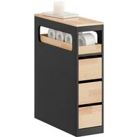 SoBuy Beistellwagen BZR54, Badezimmerschrank mit Rollen, Badschrank schmal, Kommode, Küchenwagen schmal Nischenwagen Badezimmerregal mit Rädern, ausziehbar