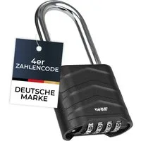 HMF Vorhängeschloss Zahlenschloss Vorhängeschloss mit hohem Bügel, robustes Schloss mit, 4-stelligem Zahlencode Aluminiumlegierung, 5,6 x 2,6 x 11,7 cm Schwarz