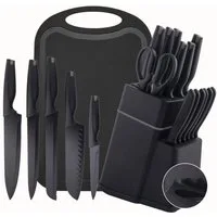 Vivitar Universalküchenmesser 15-teiliges schwarzes Küchenmesserset mit Schneidebrett & Messerblock, professionelles Edelstahl-Messerset mit scharfen Küchenmessern