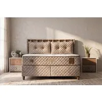 BAMBI YATAK Boxspringbett mit Bettkasten, Bambi Bamboo Sleep, Schlafzimmerbett, Nachttisch (140x200 cm, Stauraum, Bett mit Matratze, 1 x Matratze, 2 x Bettkasten, 1 x Bettkopfteil), Hyper-Schaum, Bambus-Strickstoff, Taschenfederkern, Matratzenhöhe:29