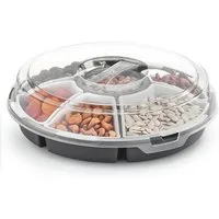Spetebo Servier-Set Transport Servierset mit 6 Schalen - Ø 33 cm, Kunststoff, (Set, 8-tlg., Servierset -mit 6 Schalen + Deckel), Runde Snack, Dip und Tapas Transport Box mit Deckel
