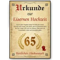 Tigerlino Poster Urkunde zum 65. Hochzeitstag Geschenk 65. Jahrestag Karte Ehepaar, Eiserne Hochzeit