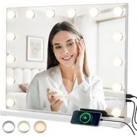 MCURO Kosmetikspiegel Hollywood Schminkspiegel mit Beleuchtung und USB, 10X Vergrößerung (58x46cm, Memory-Funktion, Dimmbare Leuchten, 3 Lichtmodi), Schminkspiegel 14 Sonder-LED & USB-Ladeport, für Schminktisch,Kosmetik