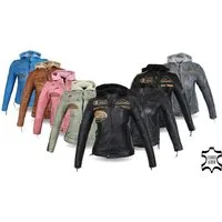 Alpha Speeds Motorradjacke - /Freizeit Damen Lammlederjacke Bikerjacke Highway 11 (mit einer abnehmbaren Kapuze) aus weichem Lammleder, inklusive einsetzbarer Protektoren