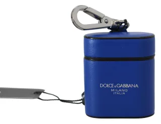 Dolce & Gabbana Elegante Blaue Leder-Airpods-Hülle für Damen