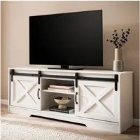 FINEBUY Lowboard FB108773 Fernsehkommode 150 cm TV Schrank Fernsehschrank Weiß Landhaus (Fernsehtisch, TV-Schrank Modern, TV-Kommode Hoch), Weiß 150x59,5x39,5 cm mit zwei Türen, Landhaus