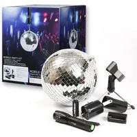 SATISFIRE Discolicht Discokugel Set Mobile Party Komplettset 20cm Kugel Motor Spot Stativ