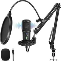 AIMAX Mikrofon USB Studiomikrofon Set mit Arm & Popfilter – Kondensator-Mikrofon