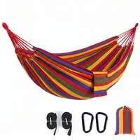 Sekey Hängematte mit Karabinern Tragetasche aus Baumwolle Doppelhängematte für Outdoor, bis 200 kg belastbar, für Garten, Balkon, Terrasse, Indoor und Camping