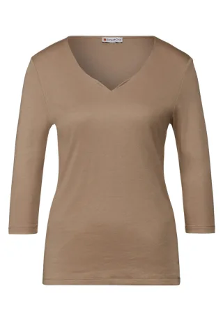 Street One - Shirt mit Herzausschnitt braun - Gr. - 34