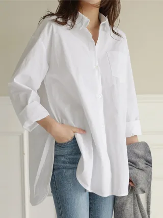 Women Daily Casual Cotton Irregular Hem Commute Loose Shirts