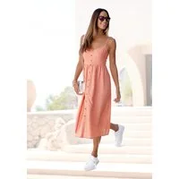 LASCANA Sommerkleid aus Leinenmix mit Baumwolle elegantes Midikleid, Strandkleid, Spaghettikleid, Leinenkleid