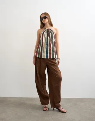 TOPSHOP - TSCAMI HALTER NECK TOP WVN Chocolate Brown - Gr. - 40