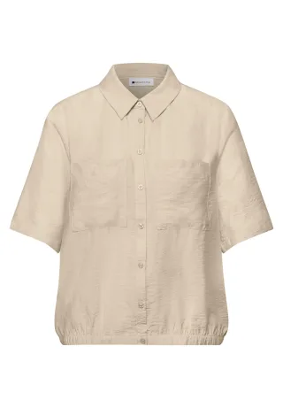 Street One - Kurzarm Bluse mit Elastiksaum smoke beige - Gr. - 36