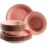 OTTO home Tafelservice Teller Set, Geschirr-Set Bell Tempo (12-tlg), 6 Personen, Keramik, rustikale Holzoptik mit Spiraldekor, 12 Teile, für 6 Personen