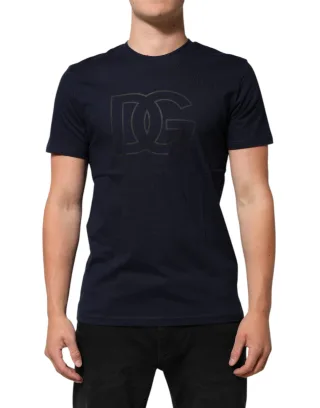 Dolce & Gabbana Dunkelblaues Baumwoll-DG-Logo-Druck Herren-T-Shirt