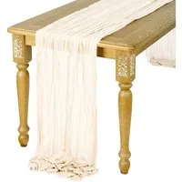 FUROKOY Tischläufer rustikaler Gaze-Tischläufer, Seihtuch, halbdurchsichtiger Stoff, Tischdecke für Boho-Hochzeit, Geburtstagsfeier, 90 x 400 cm