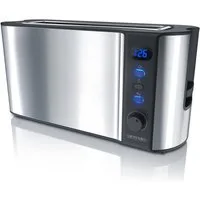 Arendo Toaster Langschlitz, Edelstahl, Display mit Restzeitanzeige, Brötchenaufsatz, 1 langer Schlitz, für 2 Scheiben, 1000 W, Defrost Funktion, Wärmeisolierendes Gehäuse, Krümelschublade