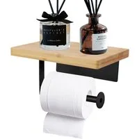 BlingBin Toilettenpapierhalter Klopapierhalterung, Klopapierhalter mit Holzplatte, Wandmontage (1er Set, 1-St., 1x Toilettenpapierhalter (ohne Stanzen/Lochen), Rollenhalter Selbstklebend,Wc Papier Halterung für Küche Badzimmer