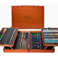 Mont Marte Kreativset Künstlerkoffer mit 174 hochwertigen Utensilien für Malerei & Zeichnen, (Kunstkoffer, 174-tlg., Set mit Pinseln, Farben, Stiften, Filzstiften, Pastellkreiden), Praktischer Holzkoffer, inklusive Fächer, ideal für unterwegs