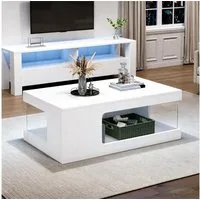 STILVORA Couchtisch Hochglanz-Wohnzimmertisch Sofatisch Kaffeetisch mit LED (LED-Couchtisch, Hochglanz, Glasablagen, 50×100×35cm, Spanplatte, App-Steuerung, Stauraum, Weiß, belastbar), Für Wohnzimmer, Apartments, Lounge und moderne Räume
