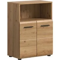 welltime Midischrank FLORENZ, Breite 60 cm, 2 Türen, 1 Fachboden, 1 offene Fach (1-St., TOPSELLER) hochwertige MDF Front, Griff schwarz, Badschrank, Bad