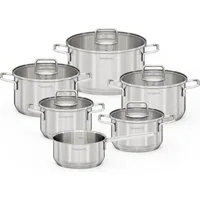 Hanseatic Topf-Set BASIC, Edelstahl 18/10 (Set, 11-tlg., Stielkasserolle 16 cm, Kochtopf 2x16/2x20/1x24 cm), für alle Herdarten geeignet, unbeschichtet