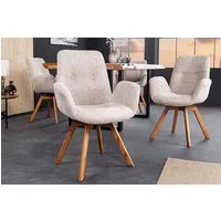 riess-ambiente Polsterstuhl BALTIC beige/natur - Bouclé, Eiche-Massivholz, 360° drehbar, Armlehnen (Einzelartikel, 1 St), Luxuriöser Teddystoff- ideal für Ess-, Wohn- & Schlafzimmer oder Küche