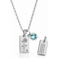 BS Schmuckdesign Kette mit Anhänger mit Gravur Personalisierte Halskette Damen mit Gravur Monatsblume Initiale (inkl. Geburtsstein), inkl. Geschenkbox