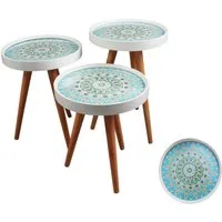 HOOZ Beistelltisch Satztisch 3er Set Beine Holz rund Ø 38 cm, Höhen: 47/ 53/ 59 cm Mosaik (Set, 3-St., 3× Sofatisch), Platzsparendes 3er Couchtisch Set – flexibel ineinander schiebbar
