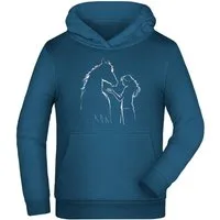 MyDesign24 Hoodie Kinder Kapuzen Sweatshirt - Pferde Hoodie Silhouette mit Frau Kapuzensweater mit Aufdruck i139